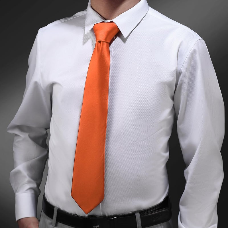 Murong Men's Ties Solid Color Pure Polyester Plain Fine Stripes Necktie Ties For Men - Image 2